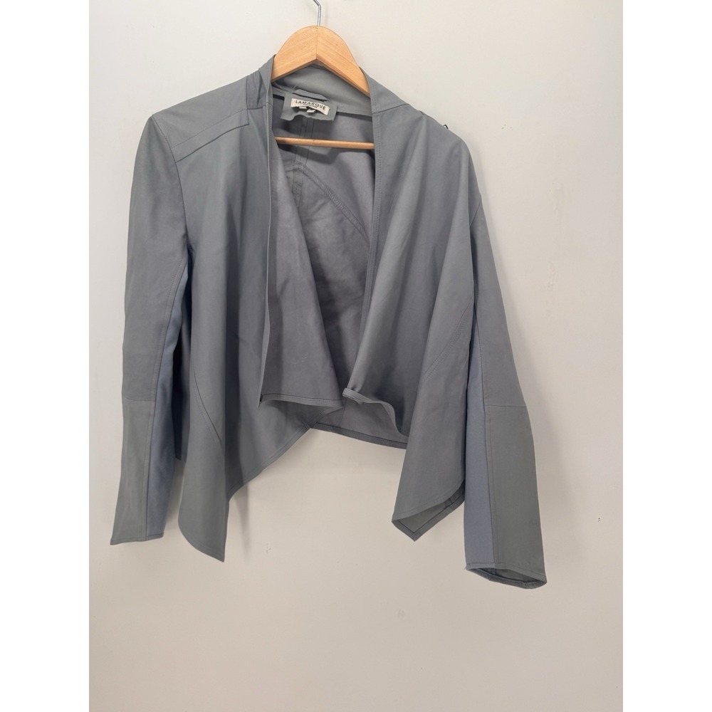 LaMarque Madison Womens Large Graphite Gray Jacket Cowl Neck Asymmetric Leather